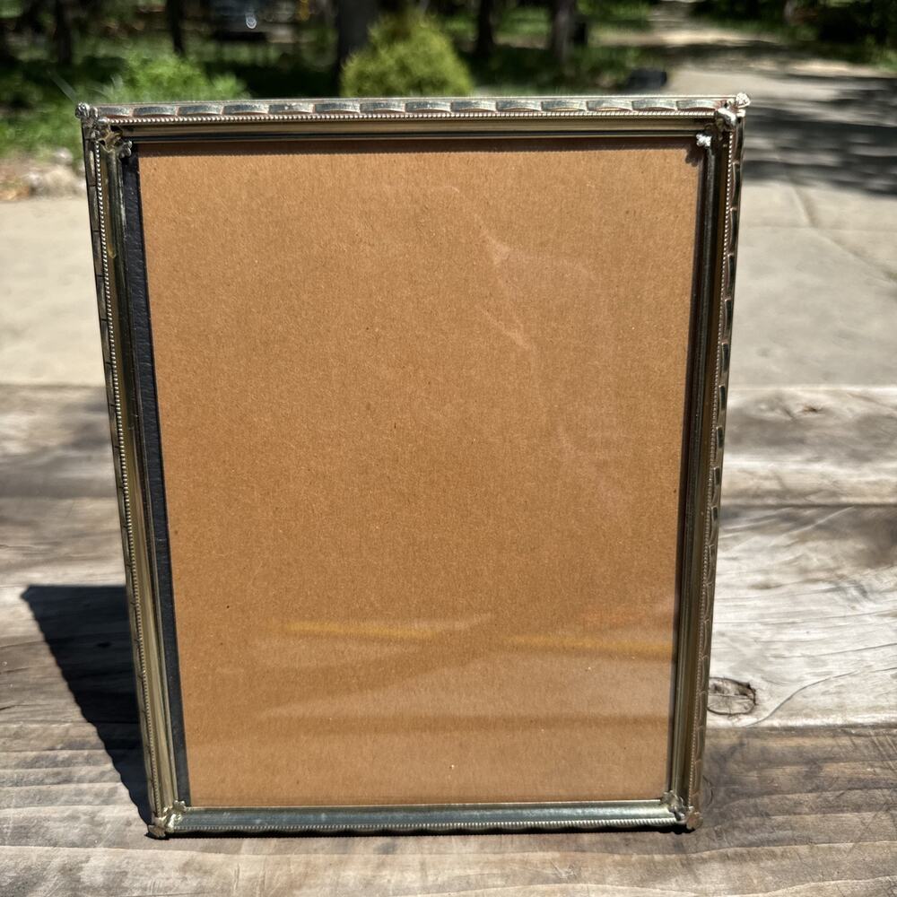 Vintage 8” X 10” Brass Ornate Gold Tone Metal Picture Frame Textured Edges